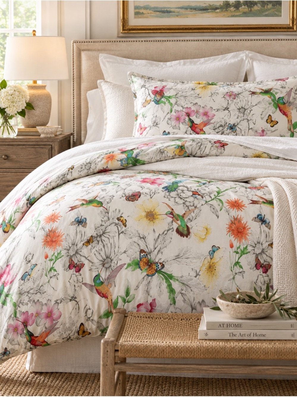 Pottery Barn Hummingbird Organic Cotton Reversible Cal King Duvet Cover & Sham